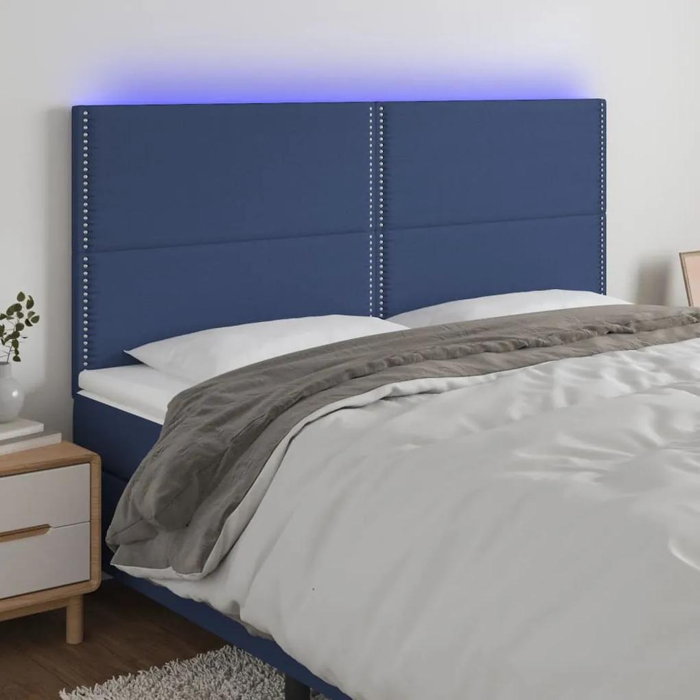 3122296 vidaXL Tăblie de pat cu LED, albastru, 160x5x118/128 cm, textil