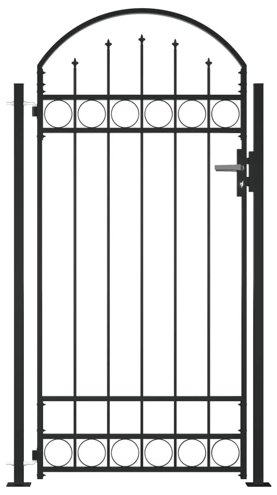 vidaXL Poartă de gard cu vârf arcuit și 2 stâlpi, negru, 105 x 204 cm