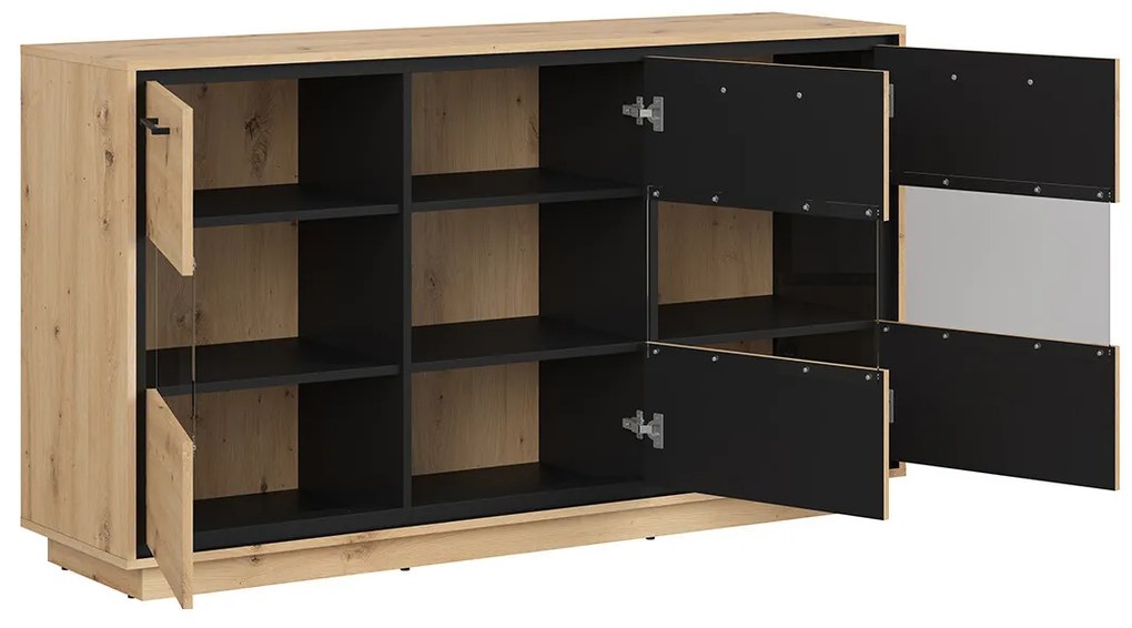 Vitrină Pont KOM3W (Stejar artisan + Negru mat). 1063040