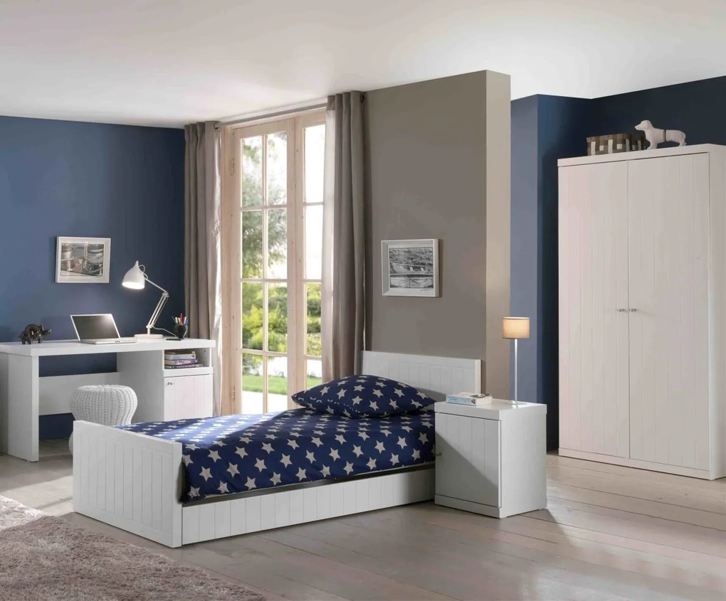 Birou pentru copii Robin alb din MDF și pin masiv cu dulap reversibil – Vipack
