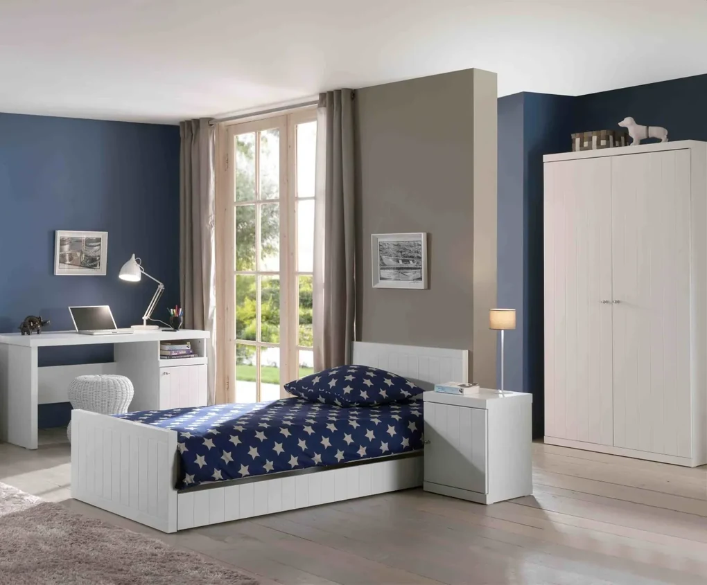 Birou pentru copii Robin alb din MDF și pin masiv cu dulap reversibil – Vipack