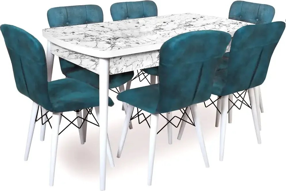 Masa de bucatarie extensibila dining, alb marmurat, 170 x 80 cm