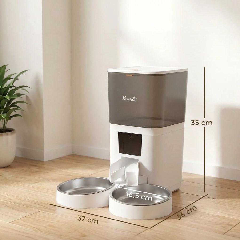PawHut Distribuitor Automat Hrană Pisici 6L WiFi 2.4G, Control prin Aplicație cu Timer, 1-10 Mese pe Zi, Înregistrare 10s, 2 Boluri din Oțel Inoxidabil | Aosom Romania