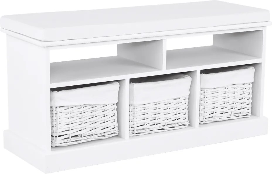 Bancheta RAFAELLO, alb, lemn, cu 3 coşuri, 95x35x49 cm