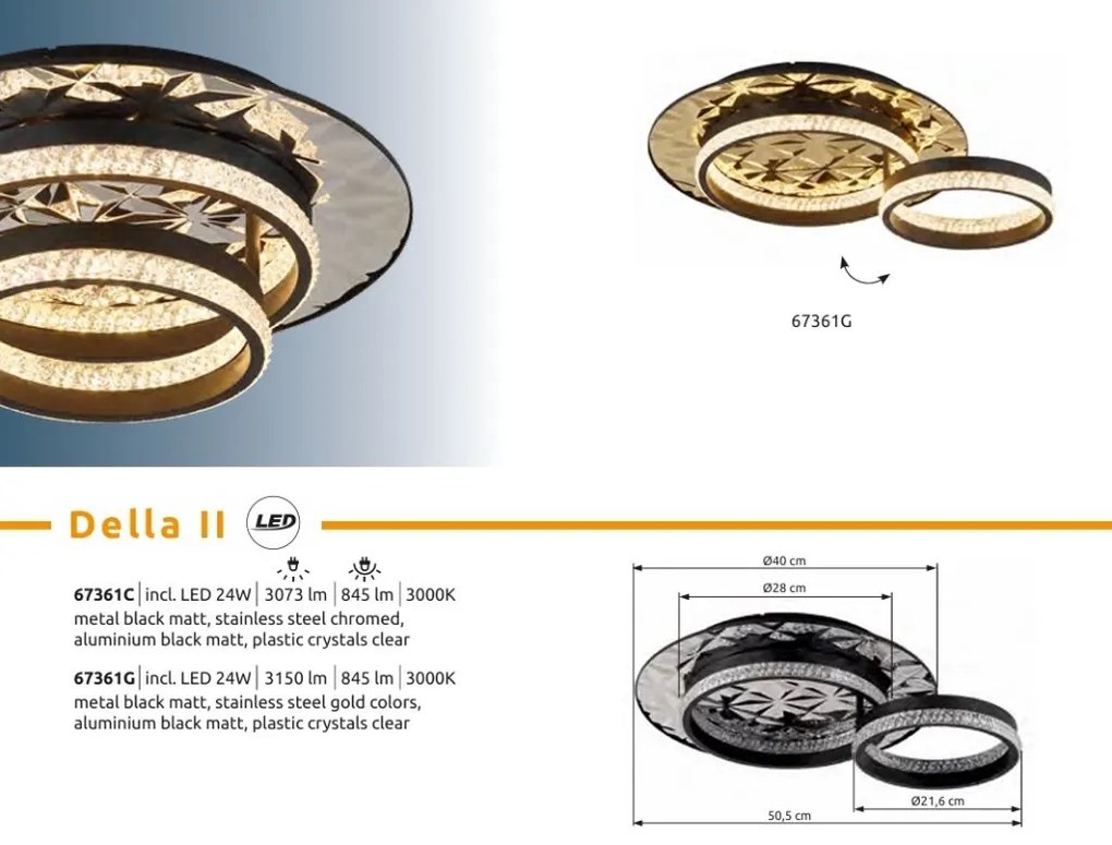 Plafoniera LED metal negru, otel auriu DELLA II