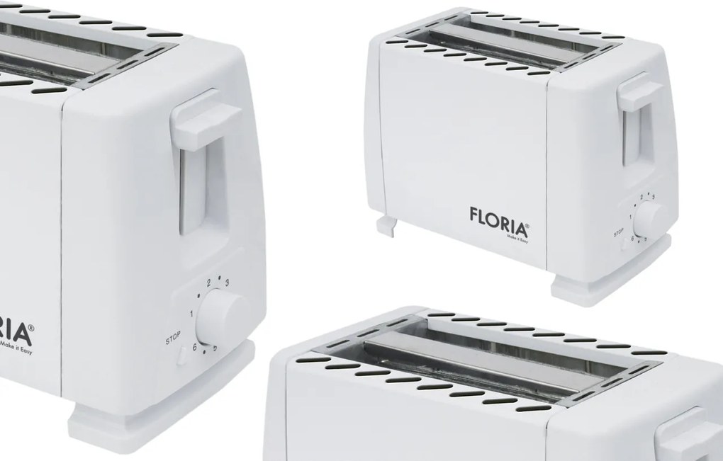 Prajitor de paine Floria ZLN1833 Alb, 700W, 7 nivele de control al temperaturii, buton de oprire