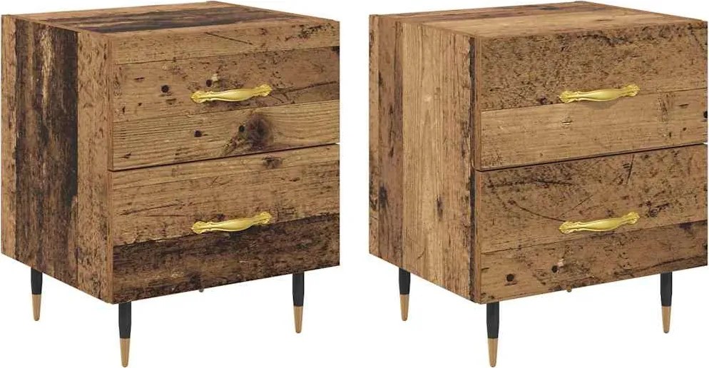 vidaXL Dulap de noapte cu sertar 2 pcs Lemn vechi 40 x 35 x 47,5 cm