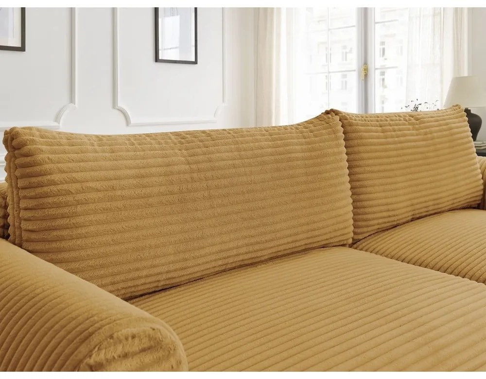 Colțar galben muștar extensibil cu tapițerie din catifea reiată (cu colț pe partea dreaptă) Lucien – Bobochic Paris