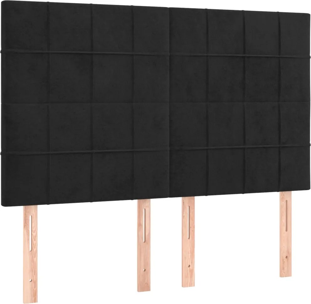 vidaXL Tăblie de pat neagră 144x5x118/128 cm catifea