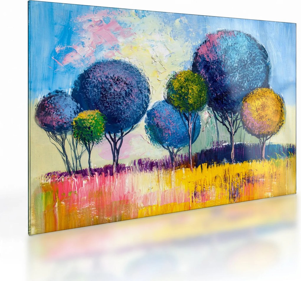 Tablou pe sticlă - Copaci, pictură în ulei (70x50 cm)