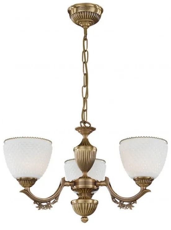 Candelabru cu 3 brate clasic design italian din alama si sticla 8651 RA-L. 8651/3