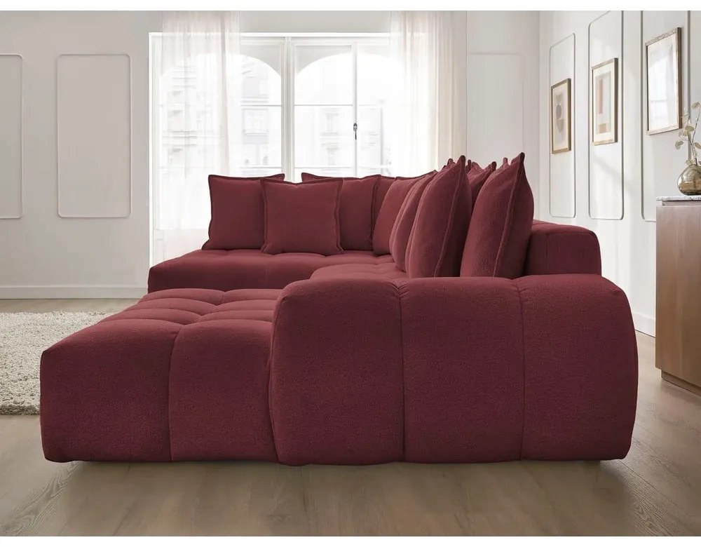 Colțar burgundy extensibil/cu spațiu de depozitare cu tapițerie din chenille (cu colț pe partea stângă/în formă de "U") Everest – Bobochic Paris