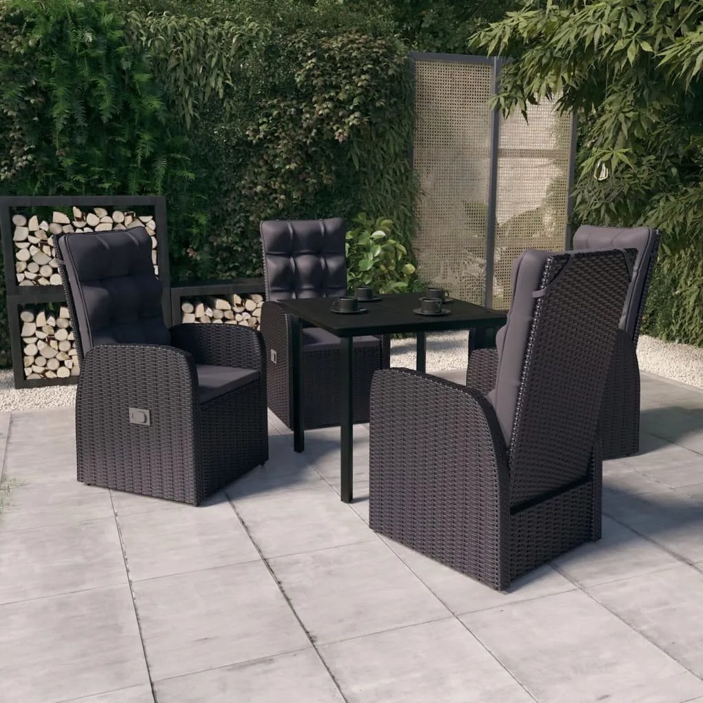 Set masa pentru gradina, 5 piese, cu perne, negru