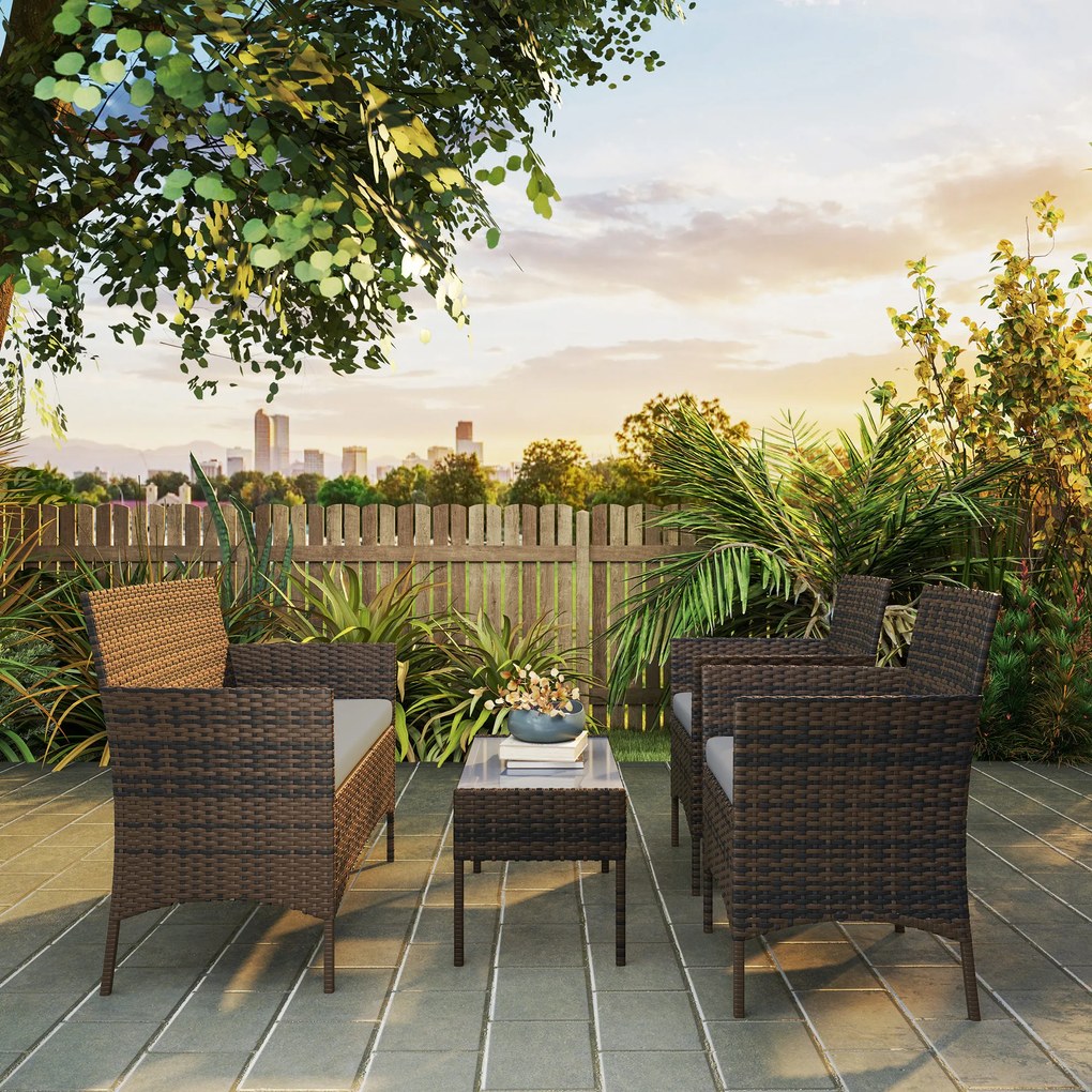 Outsunny Set Mobilier de Grădină din 4 Piese cu Canapea, 2 Fotolii și Măsuță de Cafea, 102x58x82 cm, Maro | Aosom Romania