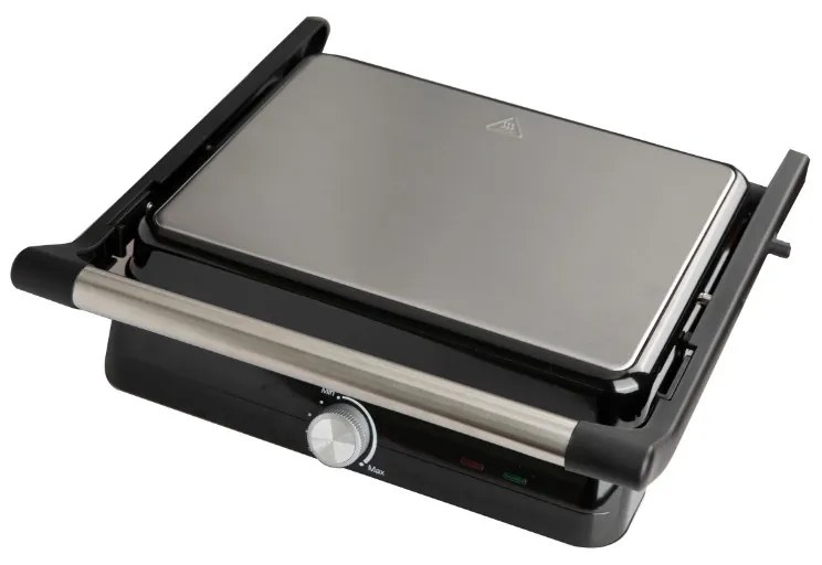 Gratar electric Rosberg R51442M, 2000W, Placi antiaderente-29x23 cm, Deschidere 180°C, Inox/Negru