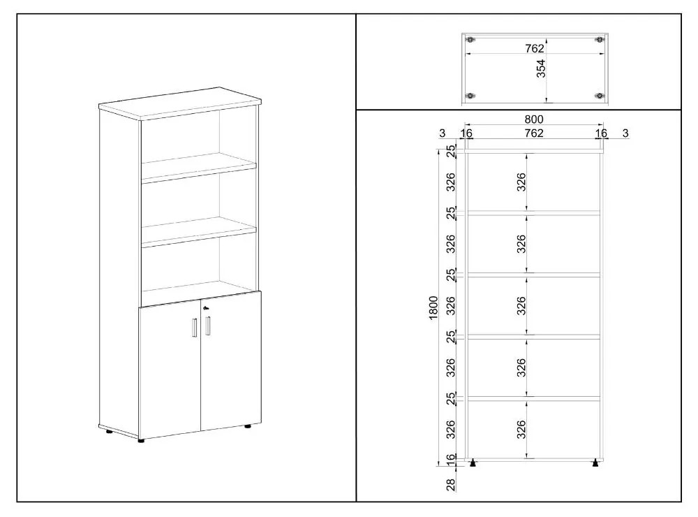 Dulap înalt SimpleOffice 80 x 40 x 180 cm, cireș