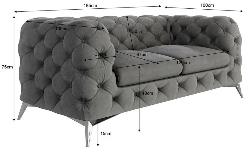 Canapea gri cu tapițerie din catifea 185 cm Chelsea – Ropez
