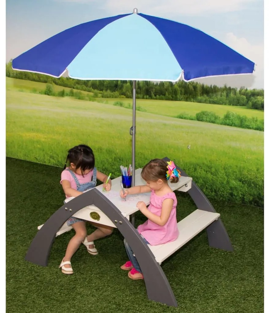 441648 AXI Masă picnic pentru copii "Kylo" cu umbrela de soare XL, alb și gri