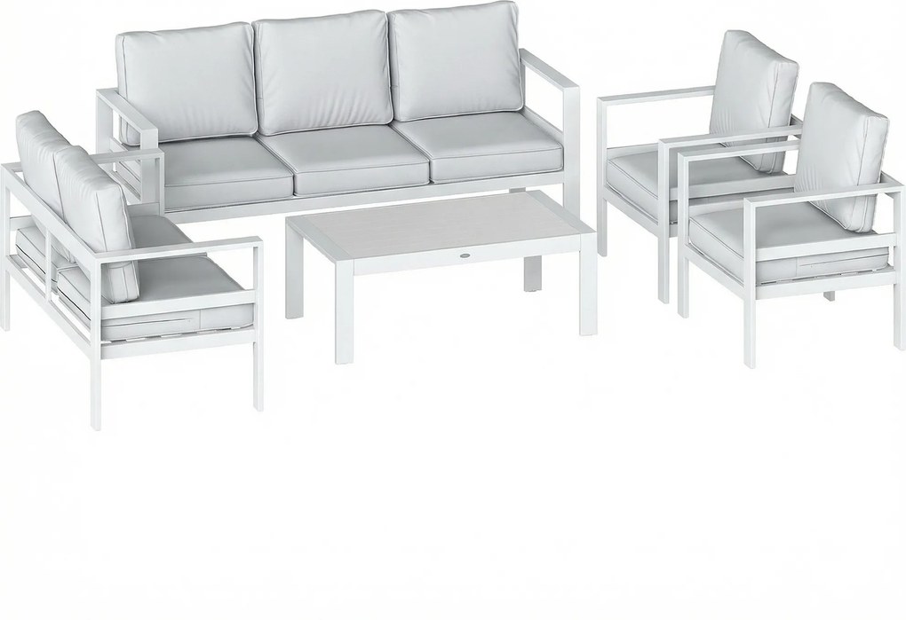 Outsunny Mobilier de Grădină din Aluminiu cu Canapea 3 Locuri, 2 Fotolii și Masă pentru Exterior, Alb | Aosom Romania