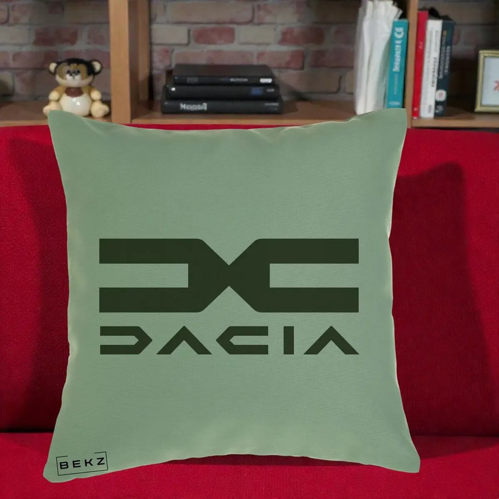 Perna Personalizata cu emblema Dacia, 40x40 cm, Verde, Husa Detasabila, Perna Inclusa, BEKZ®