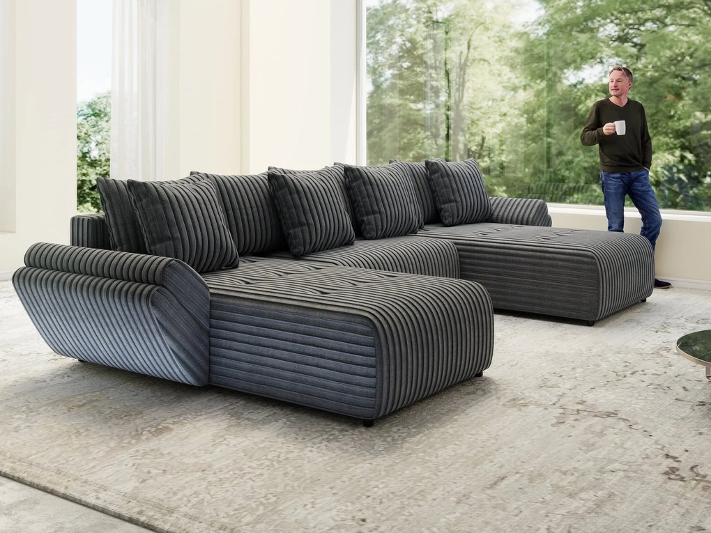 Colțar extensibil dumonde cu ladă de depozitare si sezut confortabil din spuma high-density, Berlin U Ambience Grey 380x180 cm