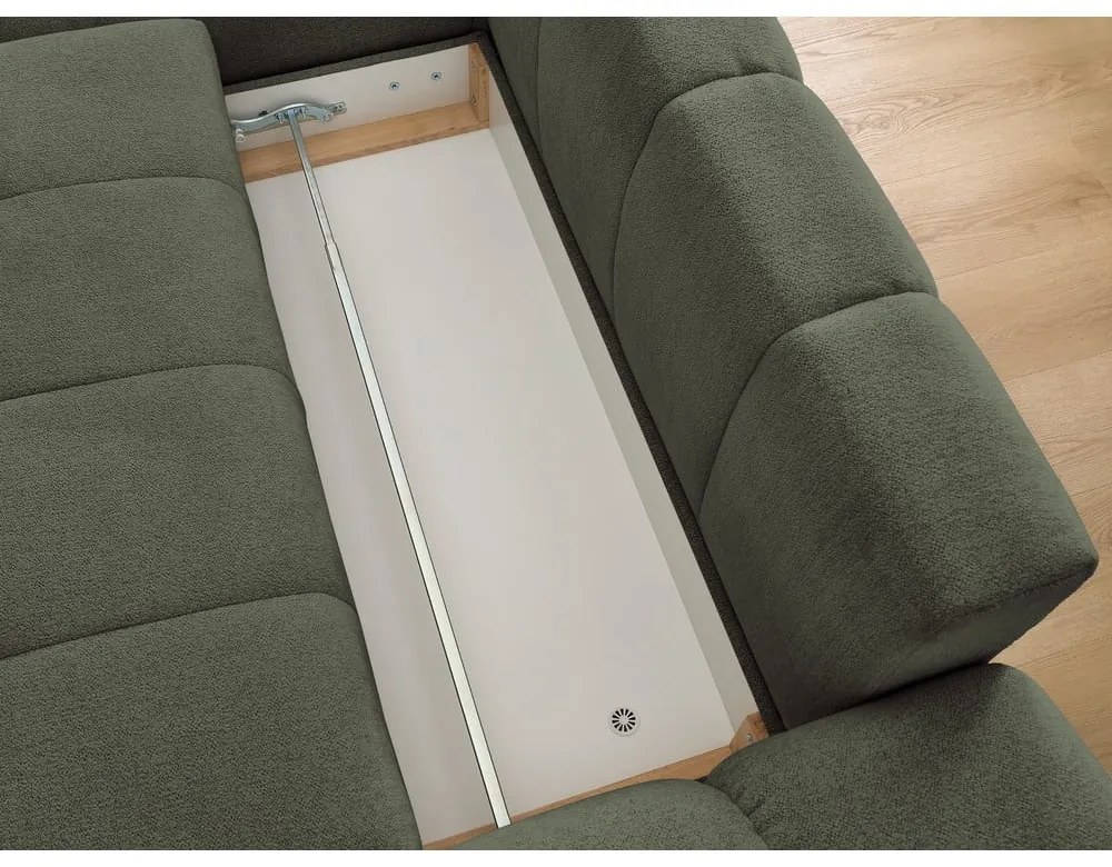 Colțar verde extensibil/cu spațiu de depozitare cu tapițerie din chenille (cu colț pe partea stângă/cu șezlong) Everest – Bobochic Paris