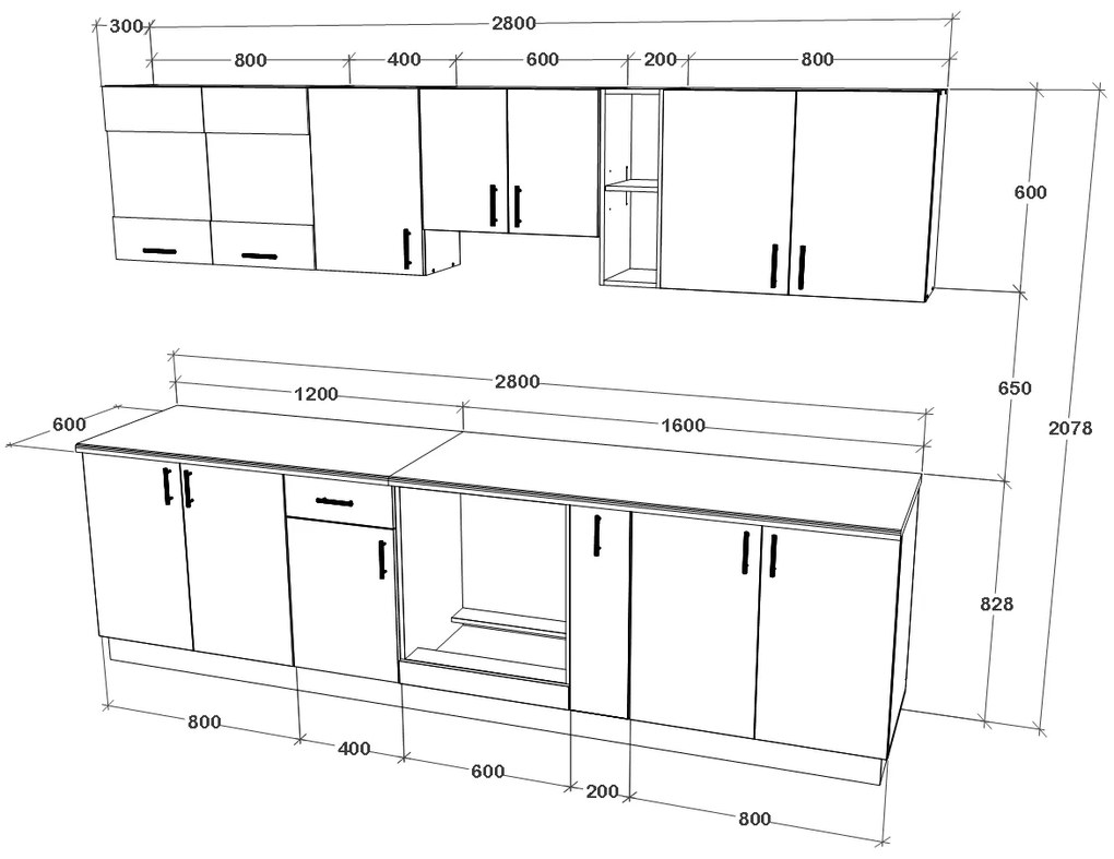 Set haaus V21, Antracit/Alb, Blat Thermo 28 mm, L 280 cm