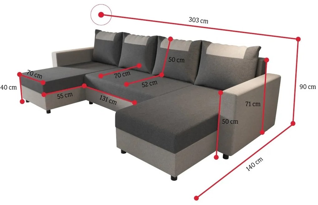 Supermobel Colțar extensibil în formă de U STAR, 303x140, sawana 05/sawana 14