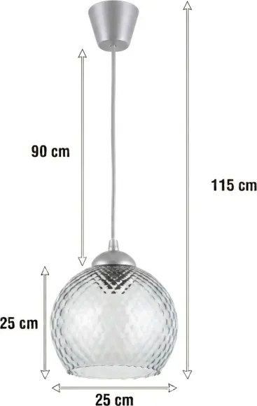 Brilagi - Lustră LED suspendată pe cablu R GLASS 1xE27/60W/230V Ø 25 cm argintiu/gri fumuriu