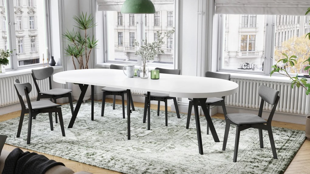 Mazzoni EXPANSO Alb Mat/picioare negre - MASĂ MARE ROTUNDĂ Ø110 EXTENSIBILĂ PÂNĂ LA 310 cm CU PICIOARE Y LOFT/INDUSTRIALĂ