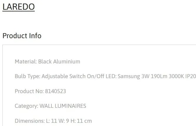 Aplica de perete cu Spot LED minimalist LAREDO negru