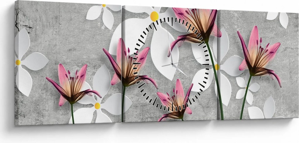Tablou cu abstracție florală (cu ceas) (90x30 cm)