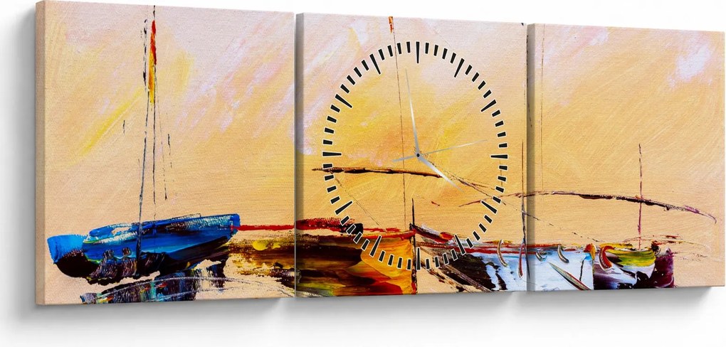 Tablou - Pictură barcă (cu ceas) (90x30 cm)