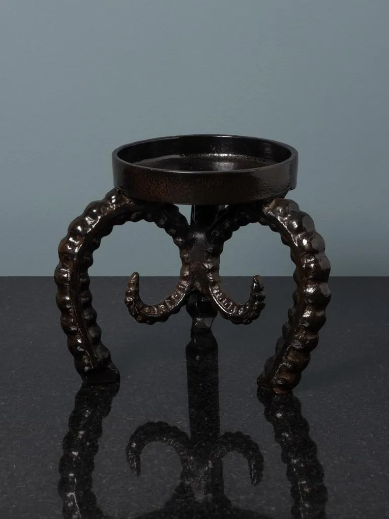 Suport lumanare negru, din aluminiu, Sheep Horns