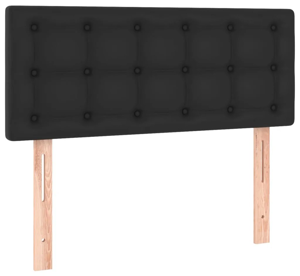 Pat box spring cu saltea, negru, 100x200 cm, piele ecologica Negru, 100 x 200 cm, Nasturi de tapiterie