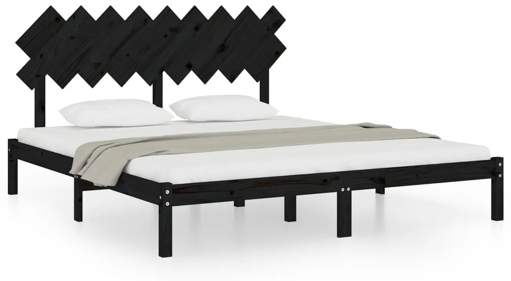 Cadru de pat Super King 6FT, negru, 180x200 cm, lemn masiv Negru, 180 x 200 cm