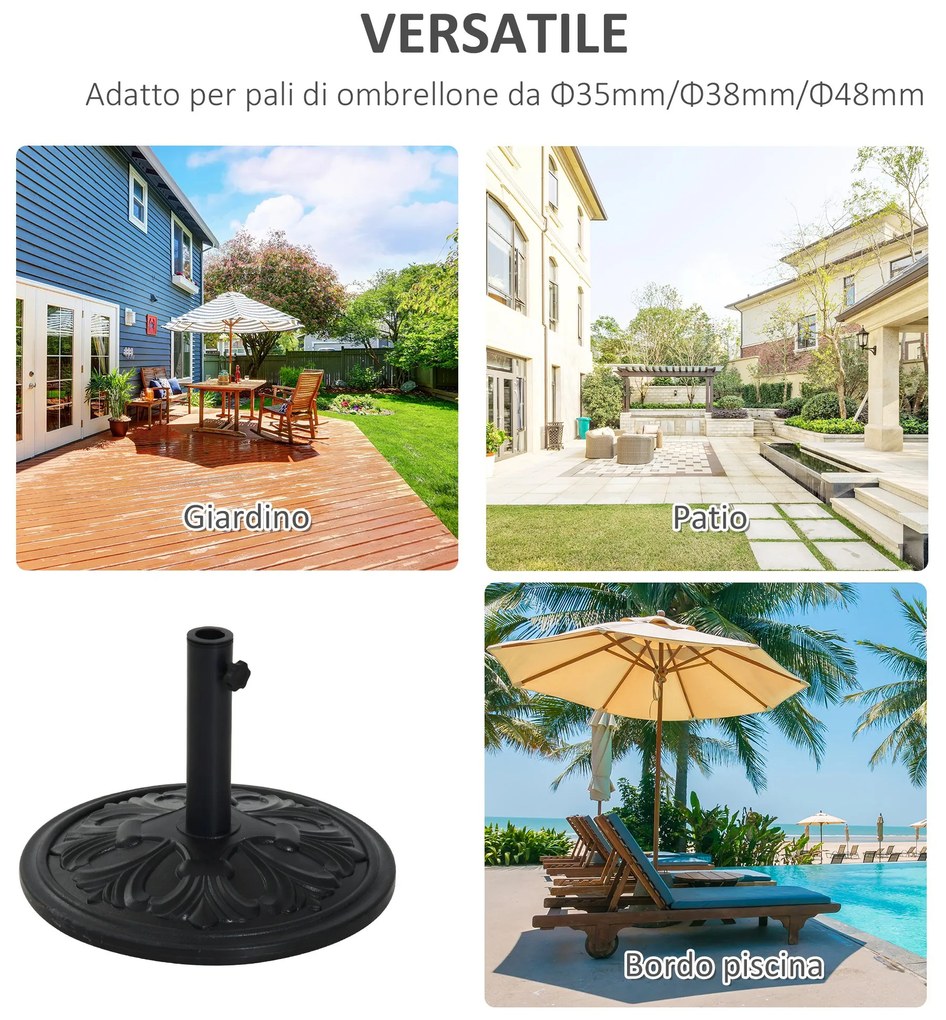 Outsunny Bază Stabilă Rotundă pentru Umbrele, Plastic Rezistent, 13kg, Compatibilă cu Stâlpi 35-38-48mm, Negru | Aosom Romania