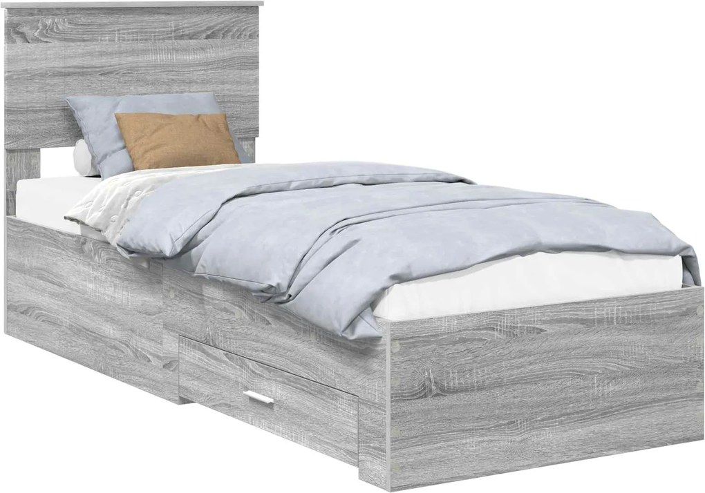vidaXL Cadru de pat Sonoma gri și argintiu 75 x 190 cm Lemn compozit