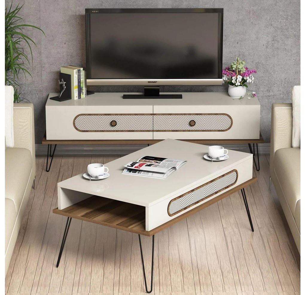 Set mobilier pentru living Biladi 2 (crem) . 1094087