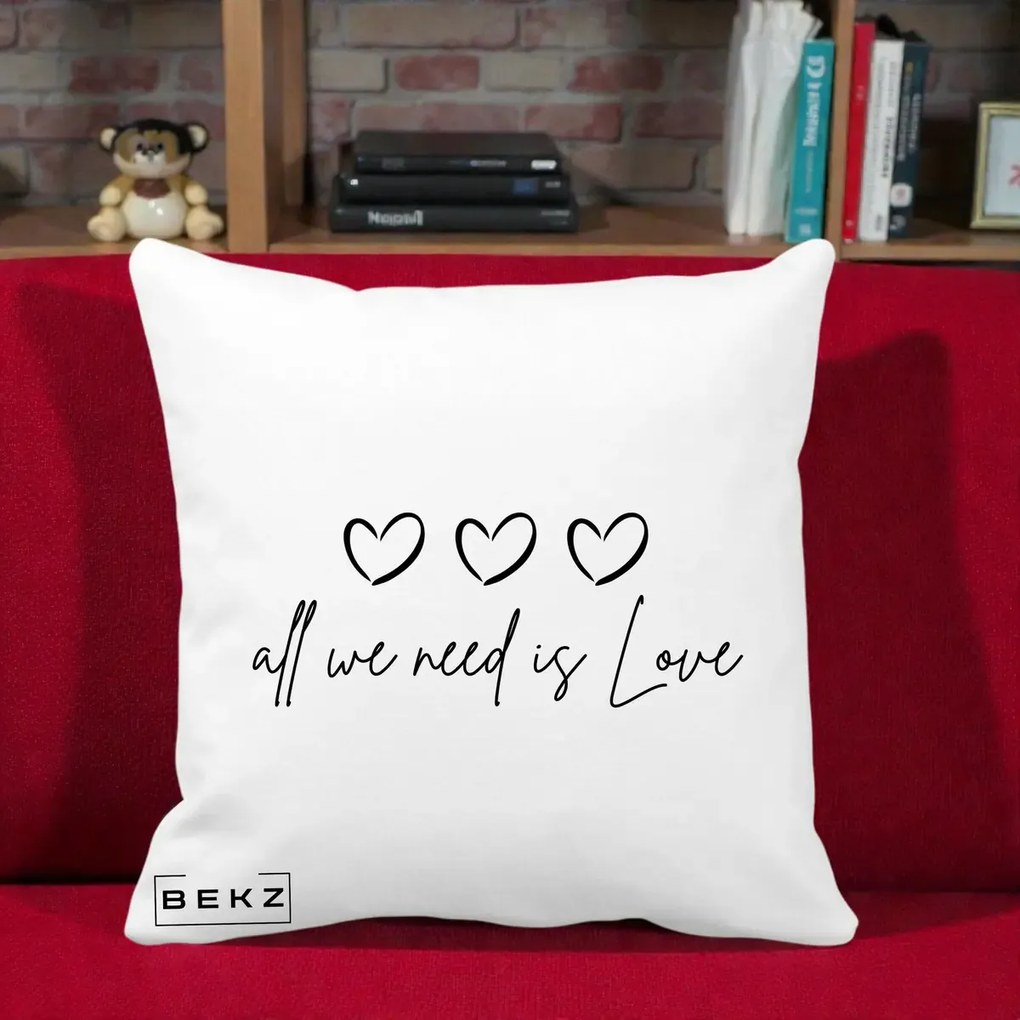 Perna Decorativa All We Need Is Love, 40x40 cm, Alba Mata, Husa Detasabila, Perna Inclusa, BEKZ®