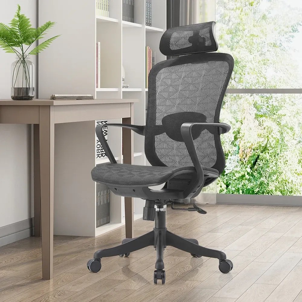 RESIGILAT- Scaun ergonomic Ella-H, mecanism inclinare/blocare, tetiera si suport lombar reglabile, Mesh, Negru