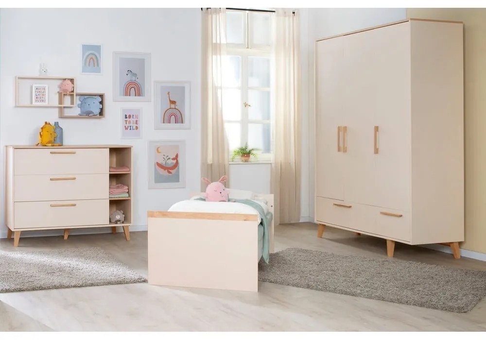 Șifonier de copii crem/în culoare naturală cu aspect de lemn de stejar 138x200x55 cm Jil – Roba