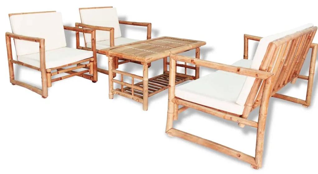 43159 vidaXL Set mobilier de grădină cu perne, 4 piese, bambus