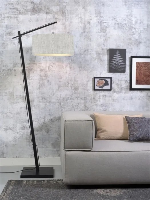 Lampadar din bambus si abajur din tesatura in, Andes negru/ in deschis