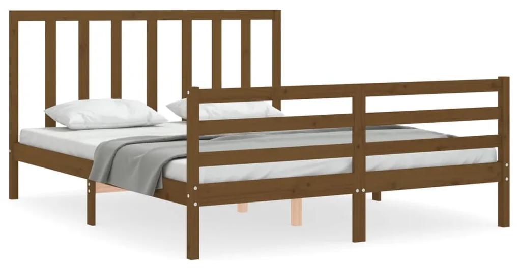 3193804 vidaXL Cadru de pat cu tăblie, maro miere, 160x200 cm, lemn masiv