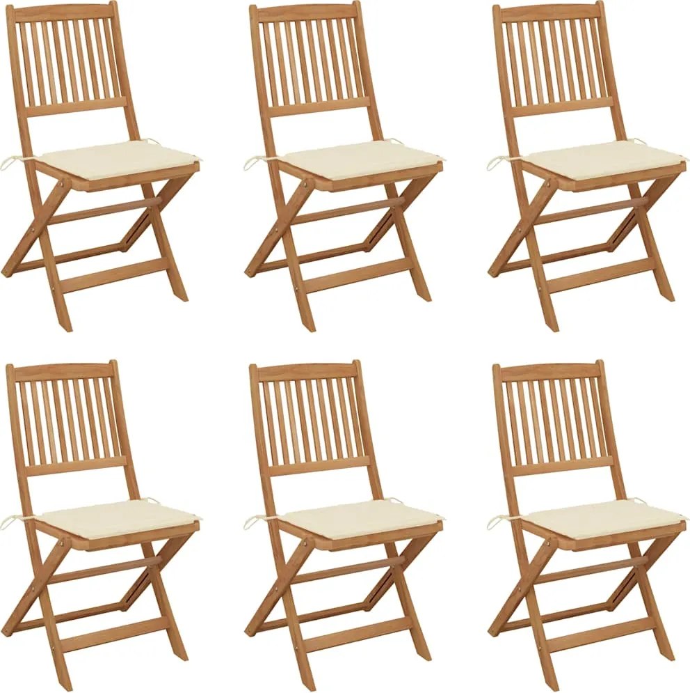 vidaXL Scaune grădină pliabile, cu perne, 6 buc., lemn masiv de acacia
