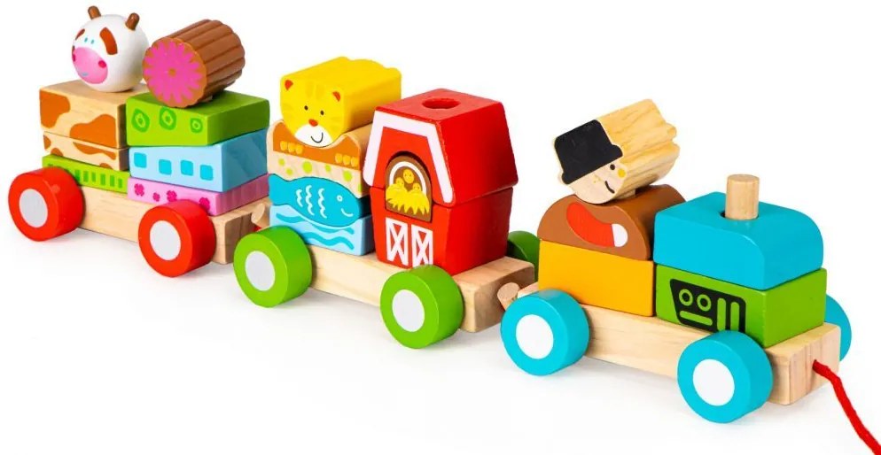 Tren din lemn pentru copii cu cuburi