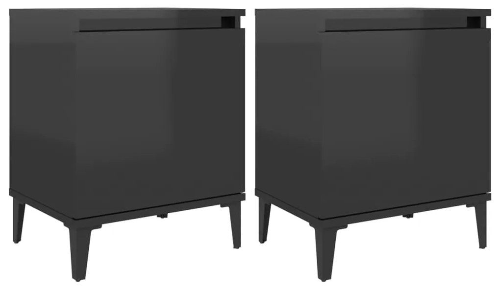 805848 vidaXL Noptiere cu picioare metal 2 buc negru extralucios 40x30x50 cm
