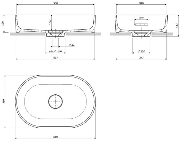 OMNIRES OVOUNBP - Lavoar pe blat OVO 55x36 cm dolomit alb lucios