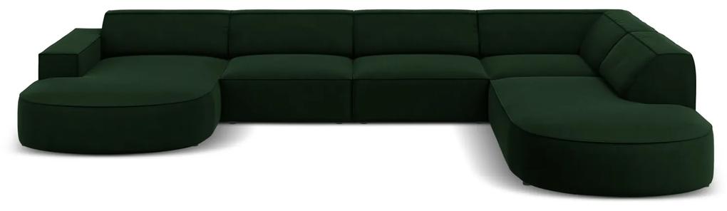 Coltar Jodie in forma de U cu 7 locuri, colt pe partea dreapta rotunjit si tapiterie din catifea, verde inchis